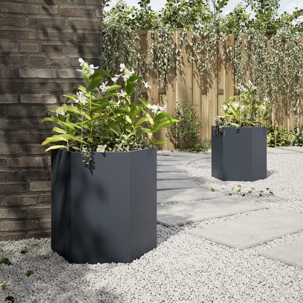 vidaXL Garden Planter 2 pcs Anthracite Hexagon 46x40x45 cm Steel 4