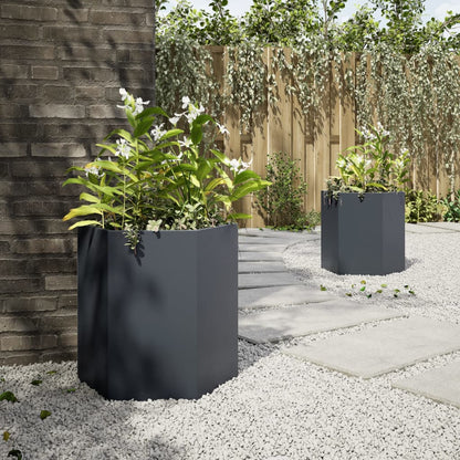 vidaXL Garden Planter 2 pcs Anthracite Hexagon 46x40x45 cm Steel 4