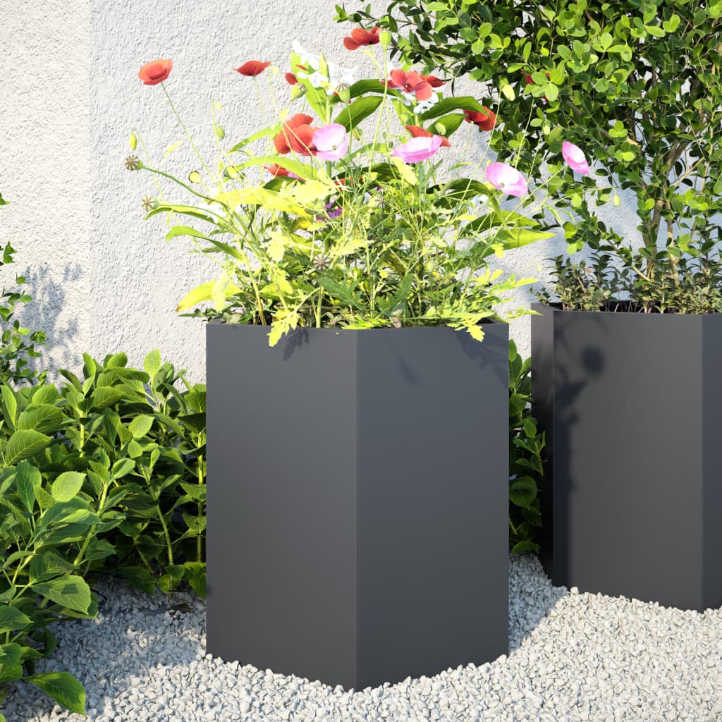 vidaXL Garden Planter 2 pcs Anthracite Hexagon 46x40x45 cm Steel 1