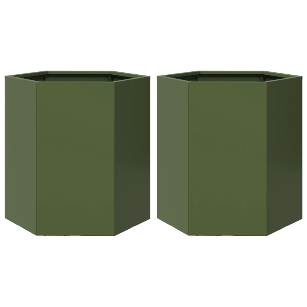 vidaXL Garden Planter 2 pcs Olive Green Hexagon 46x40x45 cm Steel 2