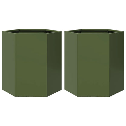 vidaXL Garden Planter 2 pcs Olive Green Hexagon 46x40x45 cm Steel 2