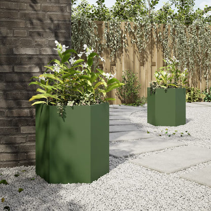 vidaXL Garden Planter 2 pcs Olive Green Hexagon 46x40x45 cm Steel 4