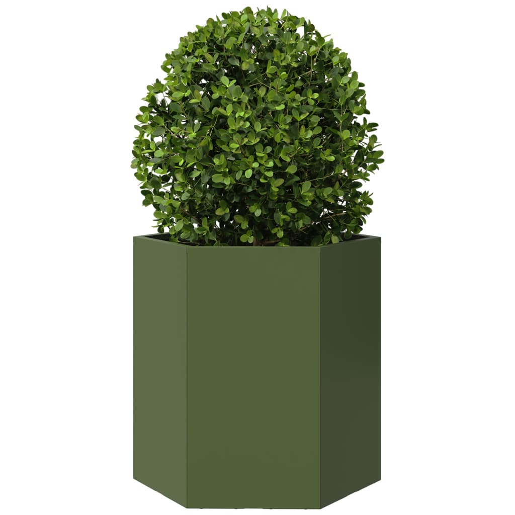 vidaXL Garden Planter 2 pcs Olive Green Hexagon 46x40x45 cm Steel 5
