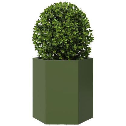 vidaXL Garden Planter 2 pcs Olive Green Hexagon 46x40x45 cm Steel 5