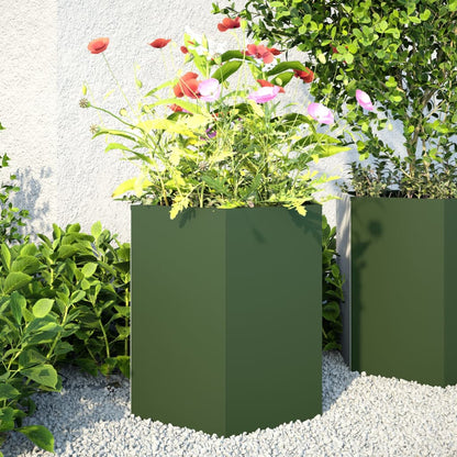 vidaXL Garden Planter 2 pcs Olive Green Hexagon 46x40x45 cm Steel 1
