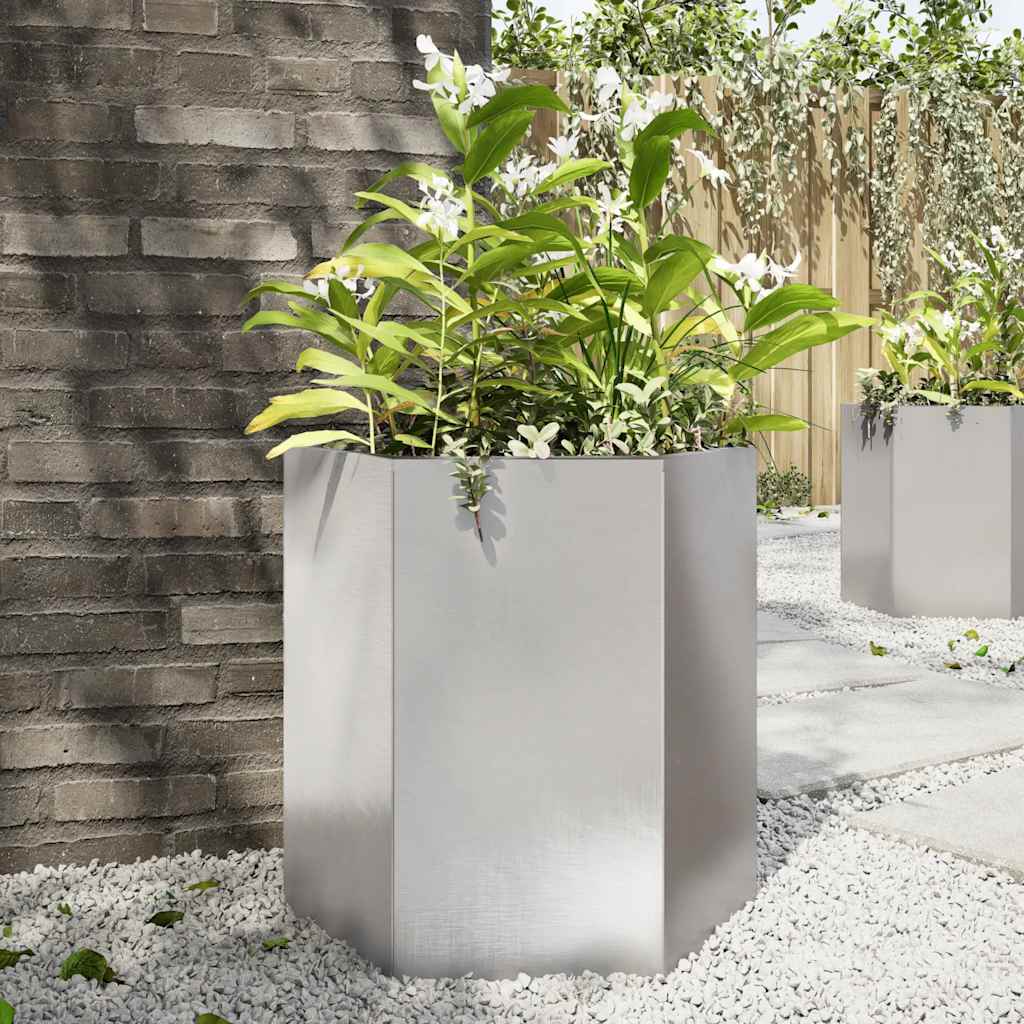 vidaXL Garden Planter Hexagon 46x40x45 cm Stainless Steel 1
