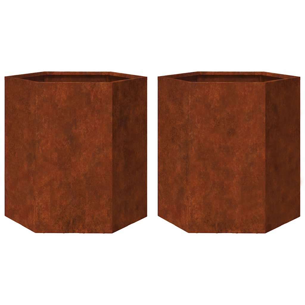 vidaXL Garden Planters 2 pcs Hexagon 46x40x45 cm Weathering Steel 2