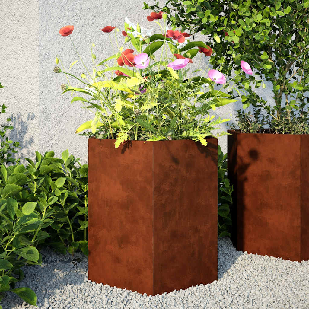 vidaXL Garden Planters 2 pcs Hexagon 46x40x45 cm Weathering Steel 3