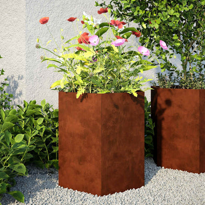 vidaXL Garden Planters 2 pcs Hexagon 46x40x45 cm Weathering Steel 3