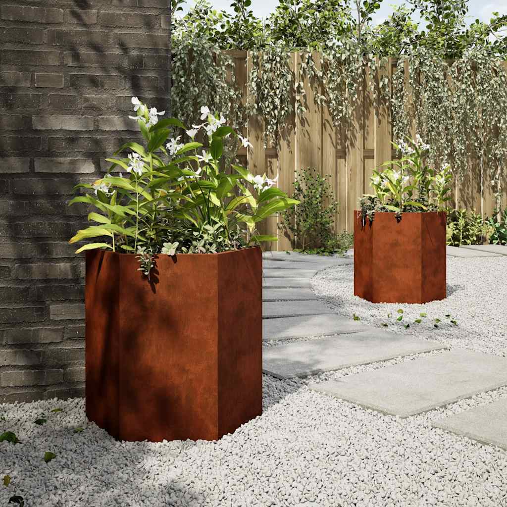 vidaXL Garden Planters 2 pcs Hexagon 46x40x45 cm Weathering Steel 4