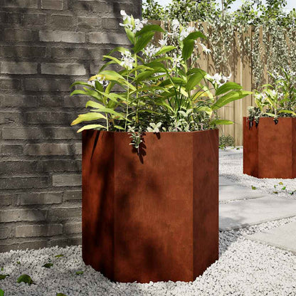 vidaXL Garden Planters 2 pcs Hexagon 46x40x45 cm Weathering Steel 1
