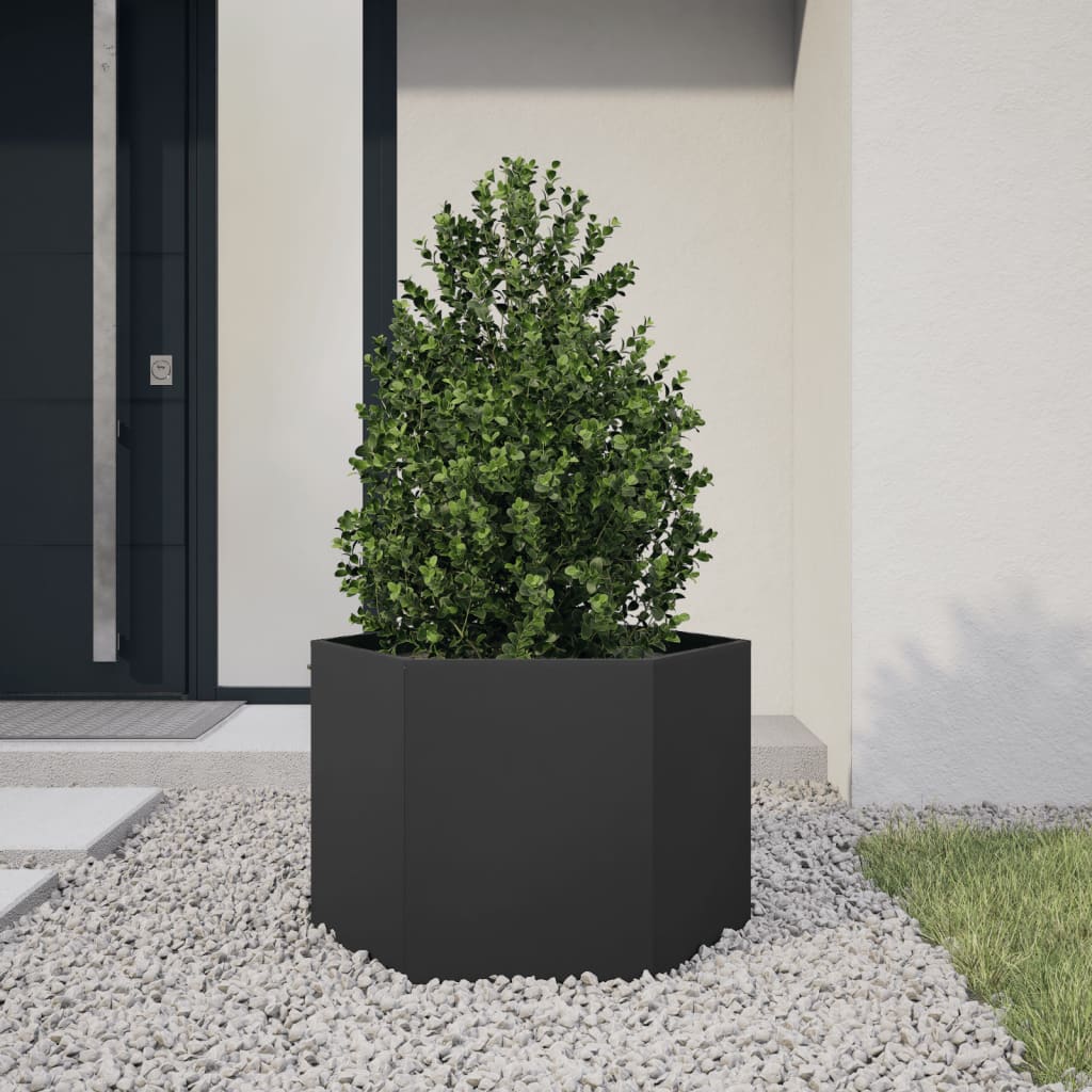 vidaXL Garden Planter Black Hexagon 69x60x45 cm Steel 1