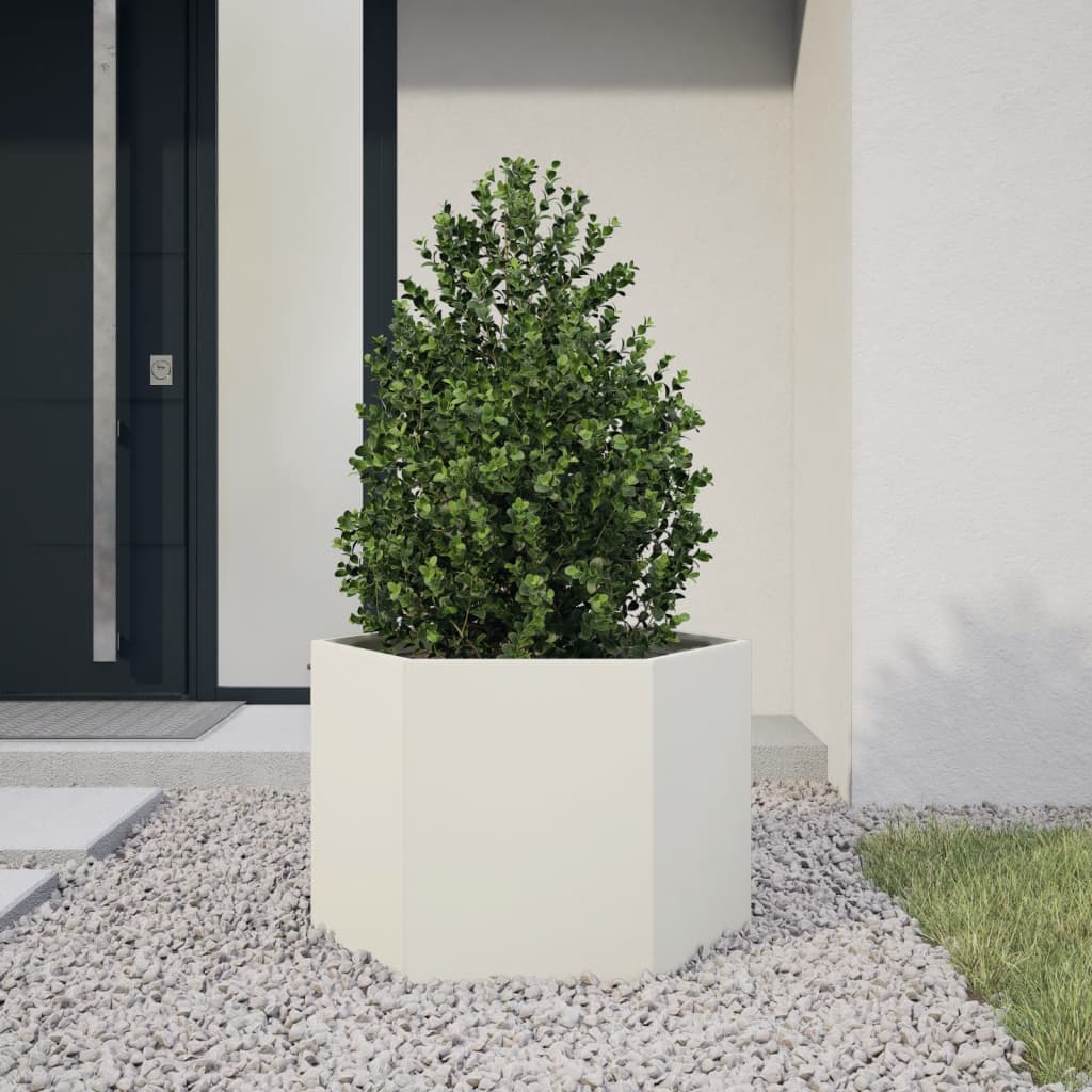 vidaXL Garden Planter White Hexagon 69x60x45 cm Steel 1