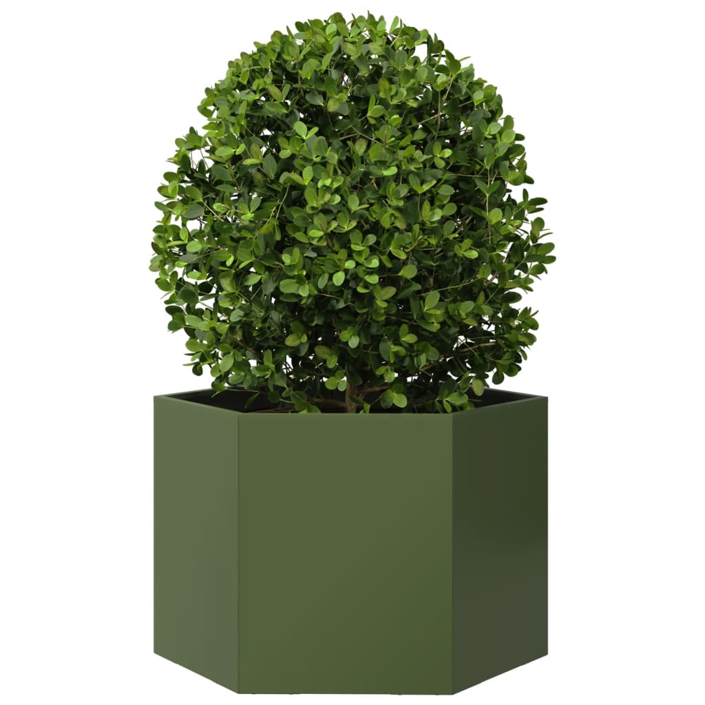 vidaXL Garden Planter Olive Green Hexagon 69x60x45 cm Steel 3