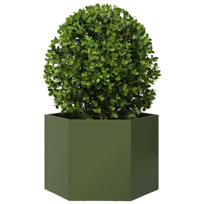 vidaXL Garden Planter Olive Green Hexagon 69x60x45 cm Steel 3
