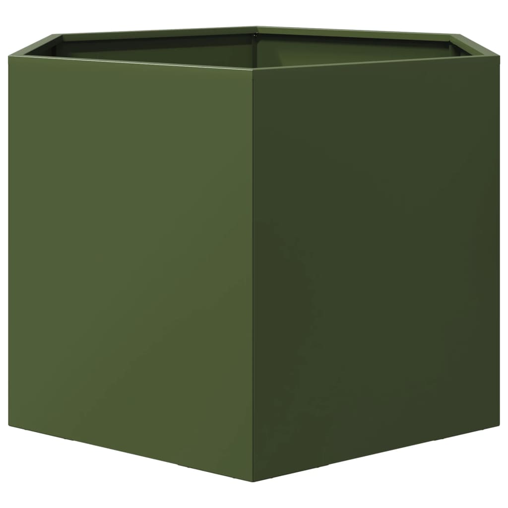 vidaXL Garden Planter Olive Green Hexagon 69x60x45 cm Steel 5