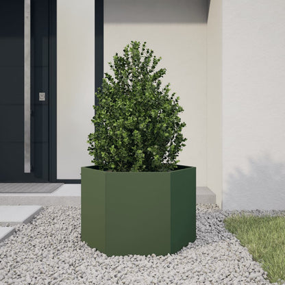 vidaXL Garden Planter Olive Green Hexagon 69x60x45 cm Steel 1