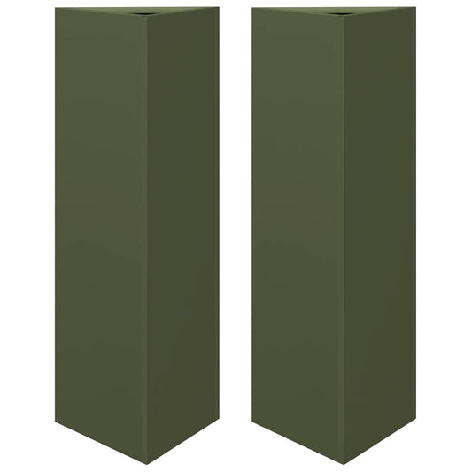 vidaXL Garden Planters 2 pcs Olive Green Triangular 30x26x75 cm Steel 2