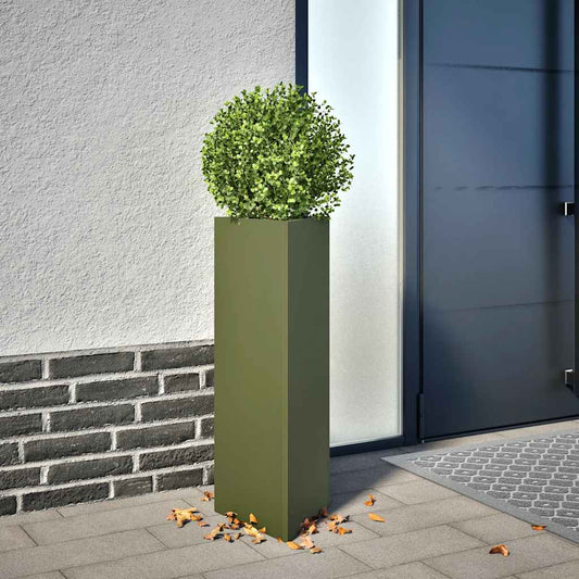 vidaXL Garden Planters 2 pcs Olive Green Triangular 30x26x75 cm Steel 1