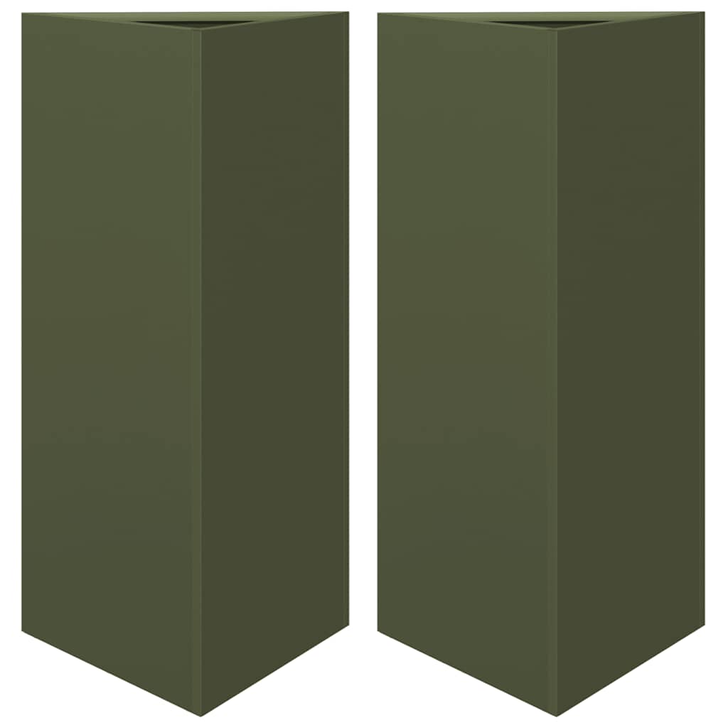 vidaXL Garden Planters 2 pcs Olive Green Triangular 40x34.5x75 cm Steel 2