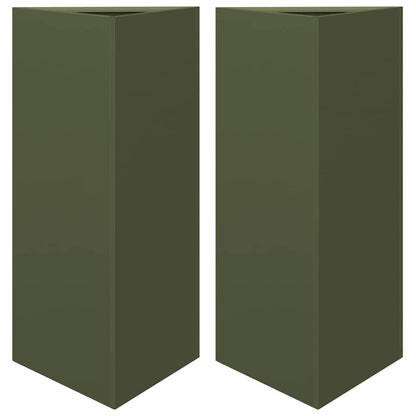 vidaXL Garden Planters 2 pcs Olive Green Triangular 40x34.5x75 cm Steel 2