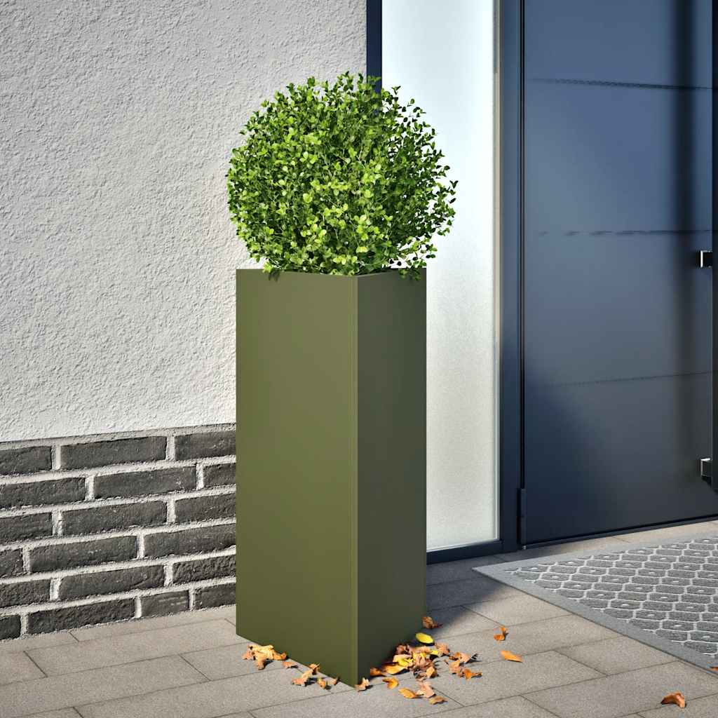 vidaXL Garden Planters 2 pcs Olive Green Triangular 40x34.5x75 cm Steel 1