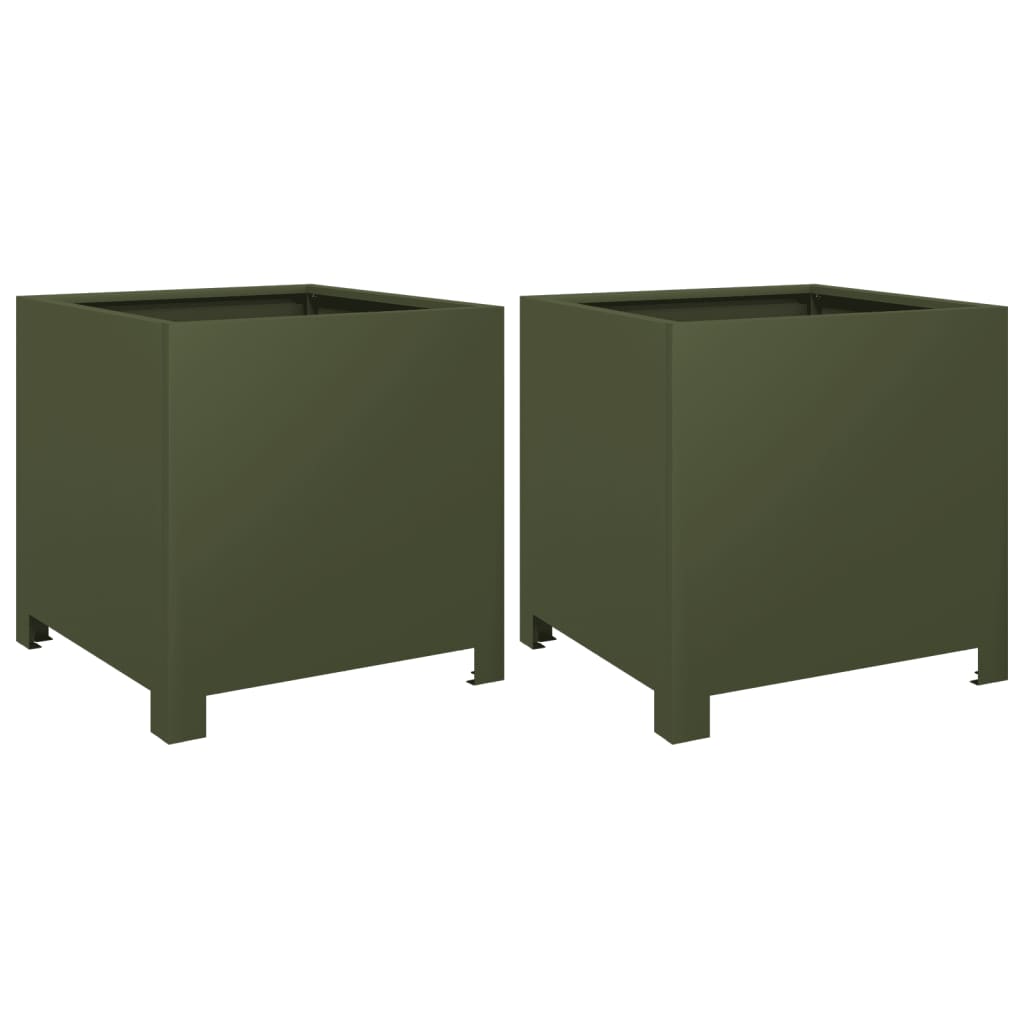 vidaXL Garden Planters 2 pcs Olive Green 40x40x40 cm Steel 2