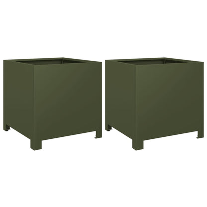 vidaXL Garden Planters 2 pcs Olive Green 40x40x40 cm Steel 2