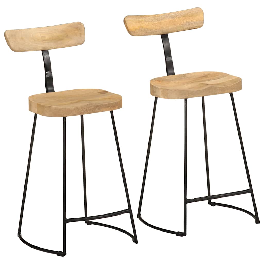 Bar Stools 2 pcs Solid Wood Mango Solid Mango Wood Width 49 cm Brown and black 88 cm