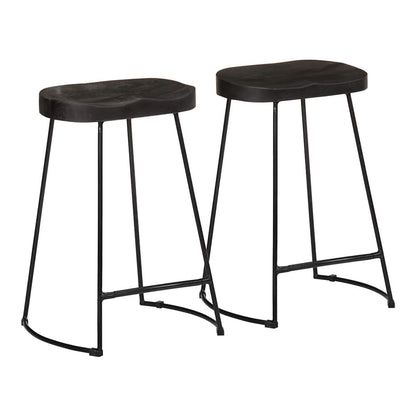 Gavin Bar Stools 2 pcs Solid Mango Wood Width 45 cm Black 62 cm