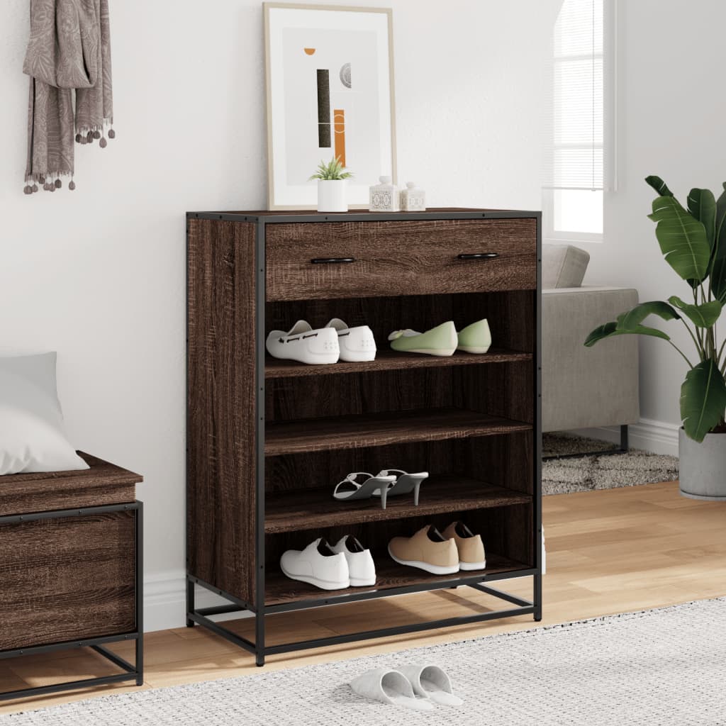 vidaXL Shoe Cabinet Brown Oak 75x38x97.5 cm Engineered Wood and Metal 3