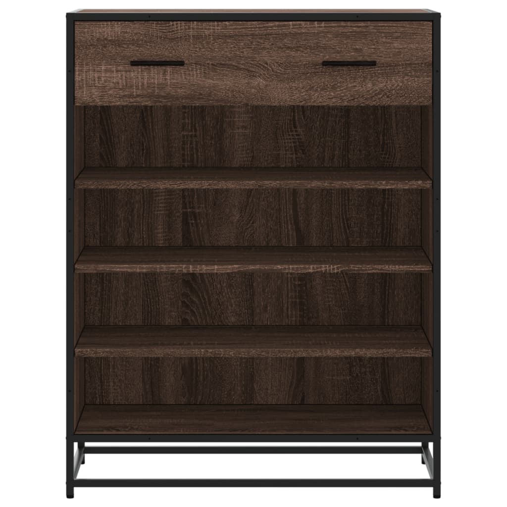vidaXL Shoe Cabinet Brown Oak 75x38x97.5 cm Engineered Wood and Metal 4