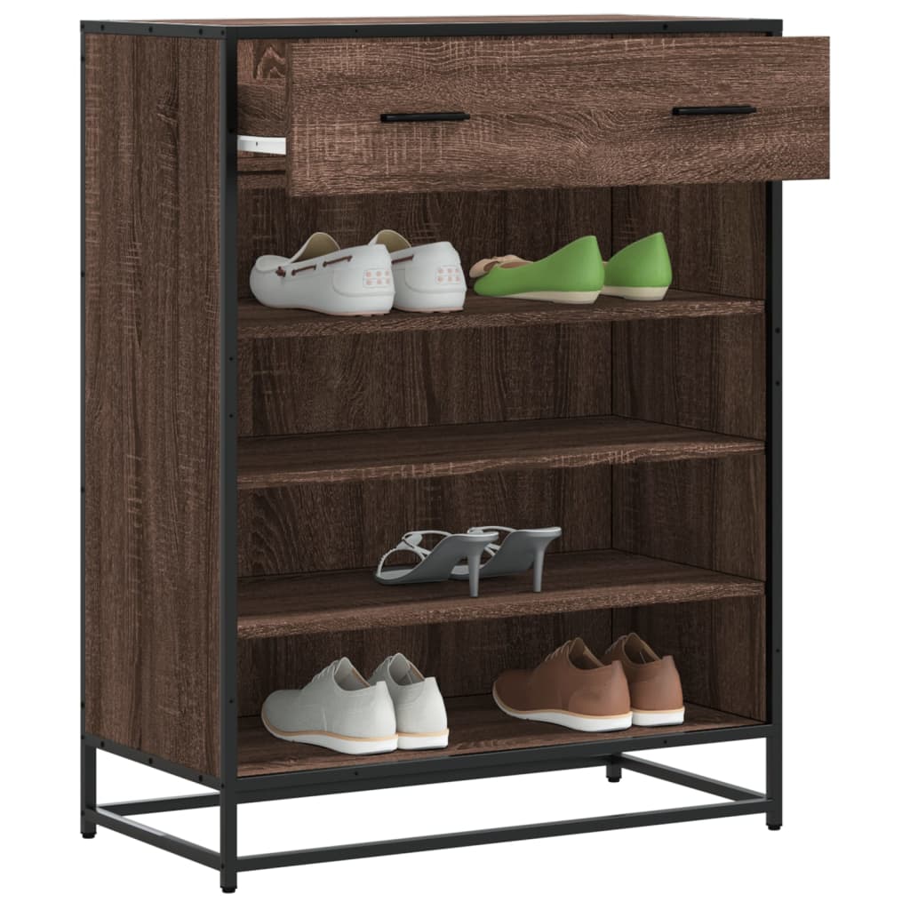 vidaXL Shoe Cabinet Brown Oak 75x38x97.5 cm Engineered Wood and Metal 1