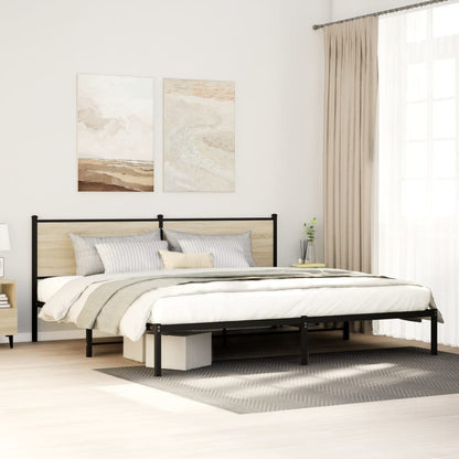 vidaXL Metal Bed Frame without Mattress Sonoma Oak Length 200 cm with Headboard