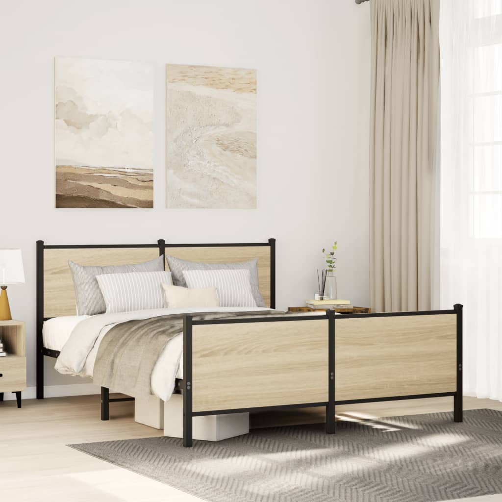 vidaXL Metal Bed Frame without Mattress Sonoma oak Length 200 cm With headboard & footboard