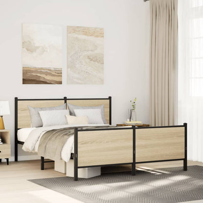 vidaXL Metal Bed Frame without Mattress Sonoma oak Length 200 cm With headboard & footboard
