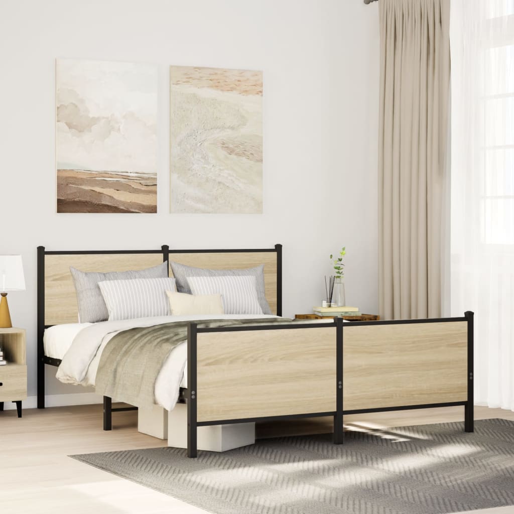 vidaXL Metal Bed Frame without Mattress Sonoma oak Length 200 cm With headboard & footboard
