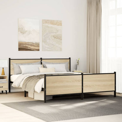vidaXL Metal Bed Frame without Mattress Sonoma oak Length 200 cm With headboard & footboard