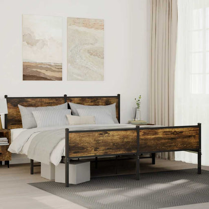 vidaXL Metal Bed Frame without Mattress Smoked Oak Length 200 cm with Headboard & High Footboard