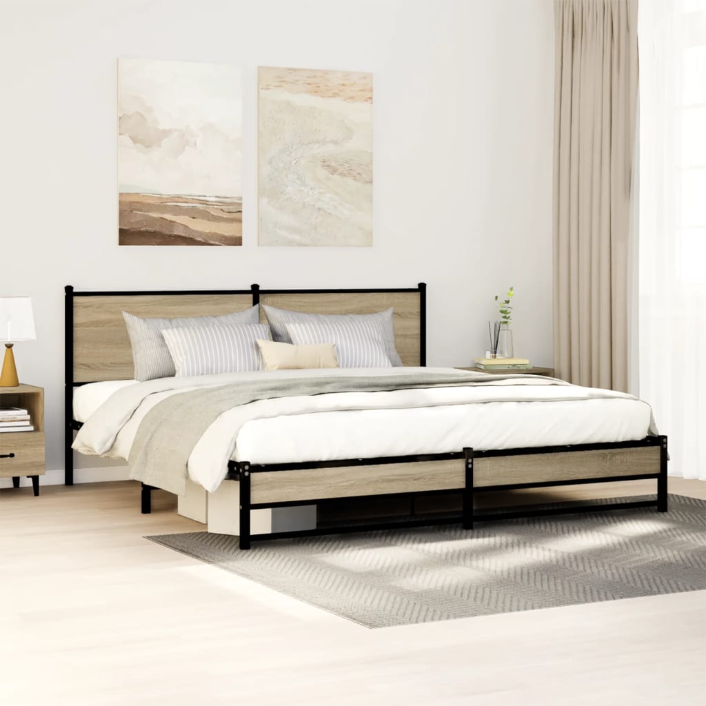 vidaXL Metal Bed Frame without Mattress Sonoma Oak Length 200 cm with Headboard & Low Footboard