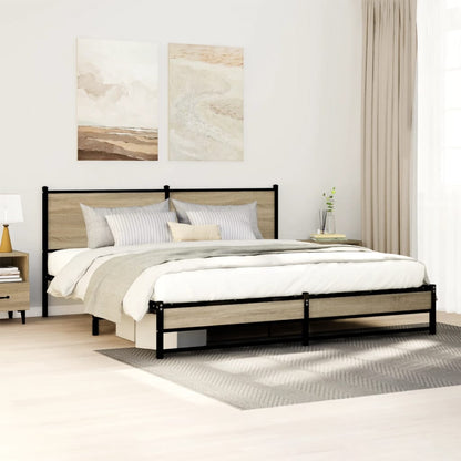 vidaXL Metal Bed Frame without Mattress Sonoma Oak Length 200 cm with Headboard & Low Footboard