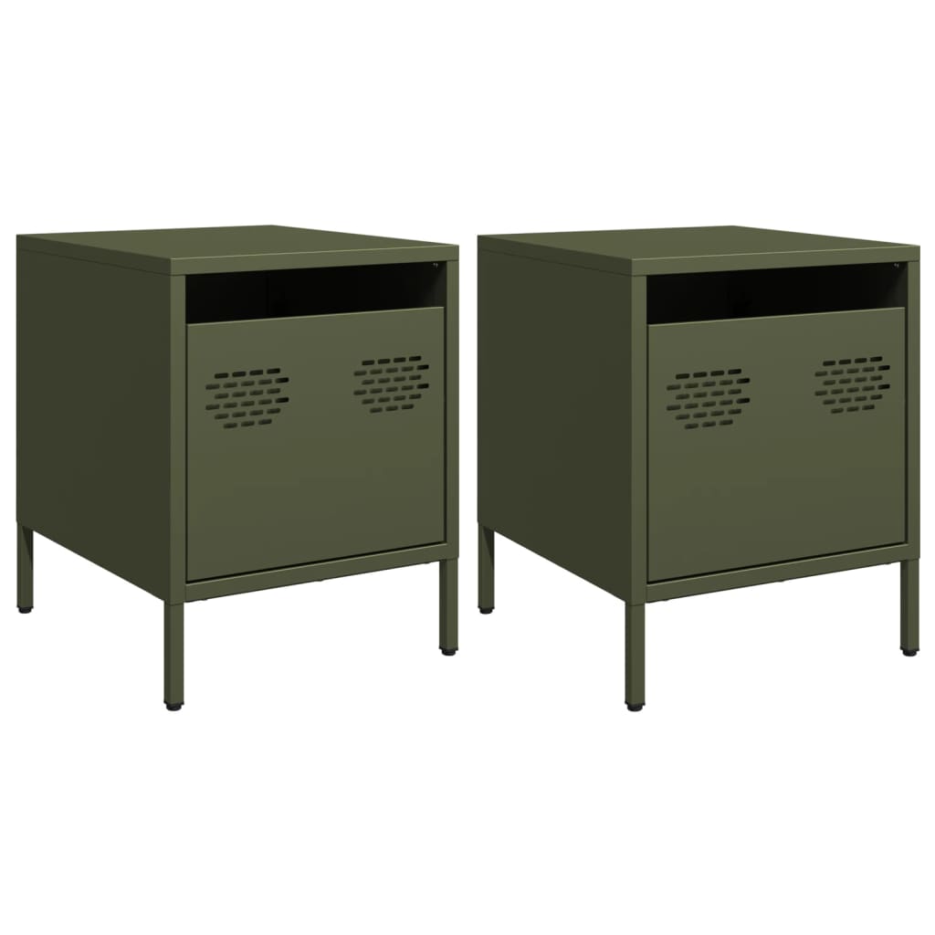 vidaXL Bedside Cabinets 2 pcs Olive Green 35x39x43.5 cm Steel 2