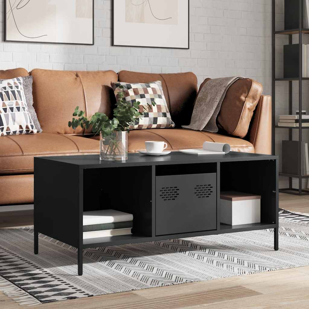 vidaXL Coffee Table Black 101.5x50x43.5 cm Cold-rolled Steel 1