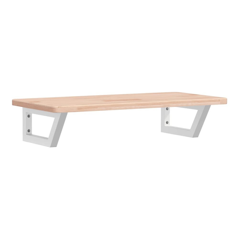 Basin Shelf Wall Mounted Steel and Solid Wood Oak Trapezium Height 2.5 cm Width 80 cm Brown and white
