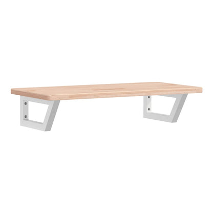 Basin Shelf Wall Mounted Steel and Solid Wood Oak Trapezium Height 2.5 cm Width 80 cm Brown and white