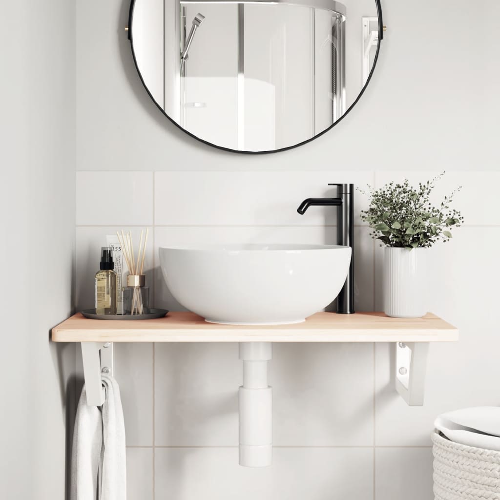 vidaXL Basin Shelf Wall Mounted Steel and Solid Wood Oak 3