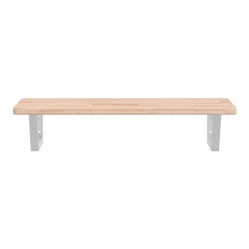 Basin Shelf Wall Mounted Steel and Solid Wood Oak Trapezium Height 2.5 cm Width 80 cm Brown and white