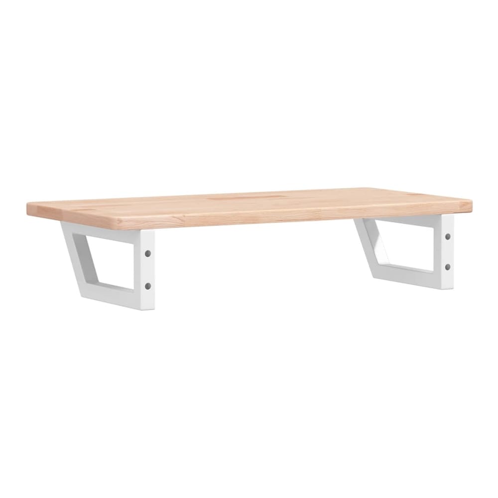 Basin Shelf Wall Mounted Steel and Solid Wood Oak Trapezium Height 2.5 cm Width 80 cm Brown and white
