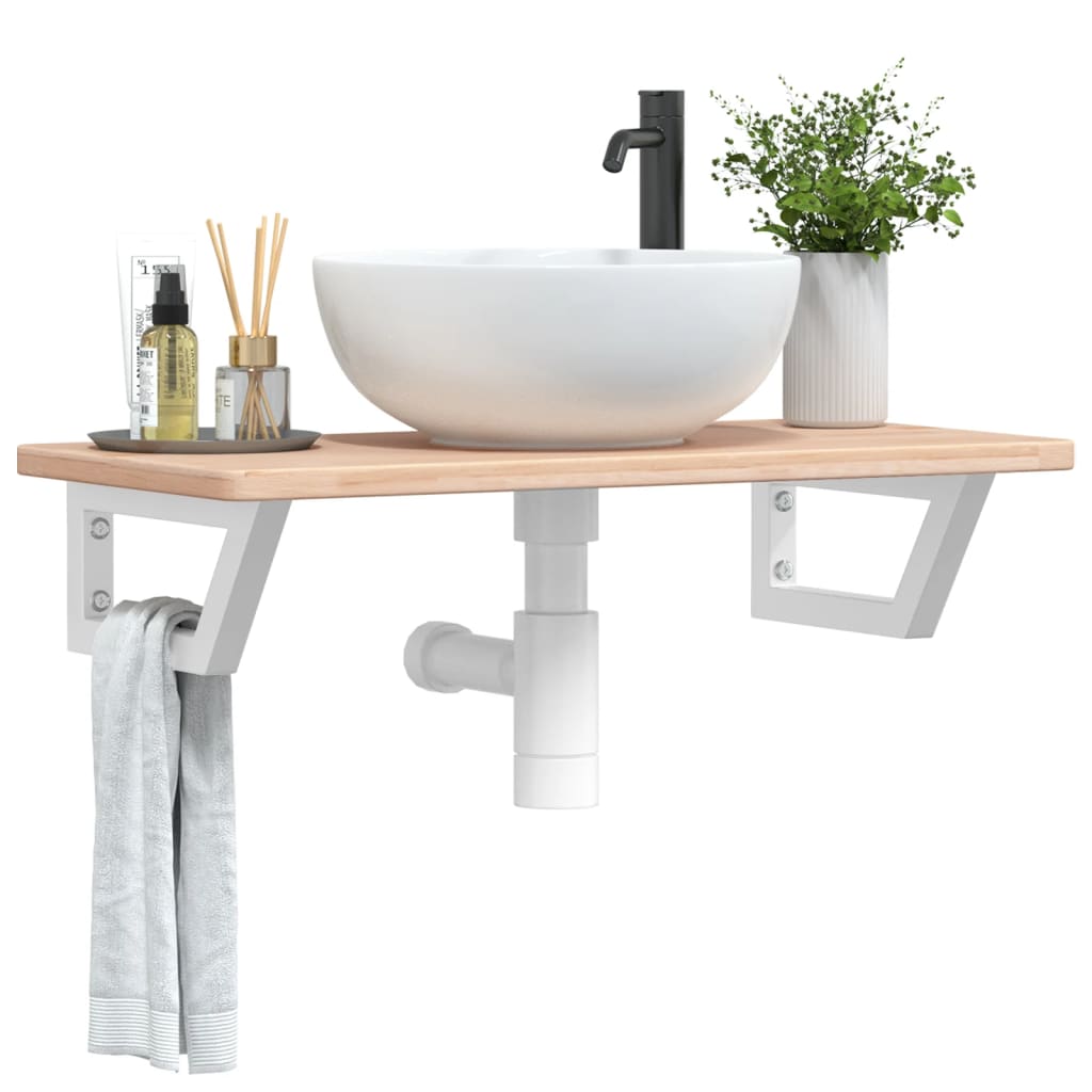 vidaXL Basin Shelf Wall Mounted Steel and Solid Wood Oak 1