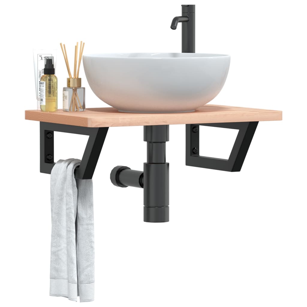 vidaXL Basin Shelf Wall Mounted Steel and Solid Wood Beech 1